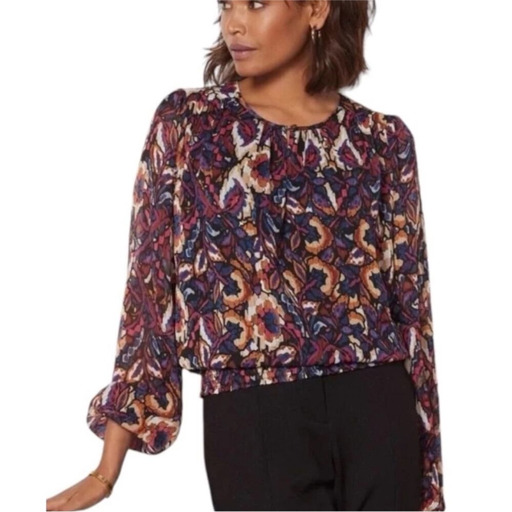 EVEREVE Stelle Floral Wide Sleeve Abstract Metallic Blouse Small